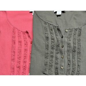 Fall Colors Set Of 2 Tissue Tee Ruffle Hem Ribbed Henley Tops Sz M The Loft